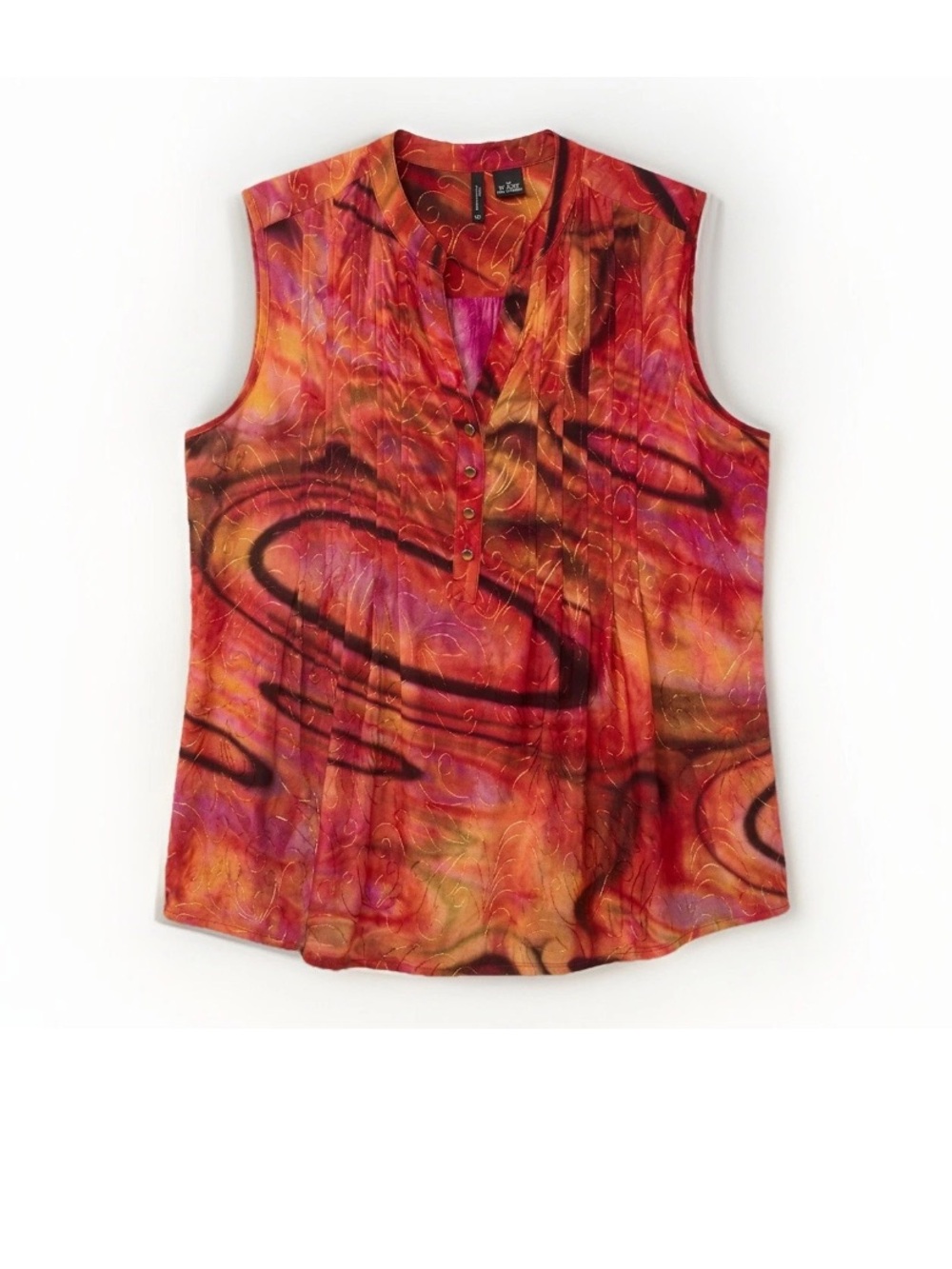 new directions Multicolor Red-Orange Abstract Henley Camisole